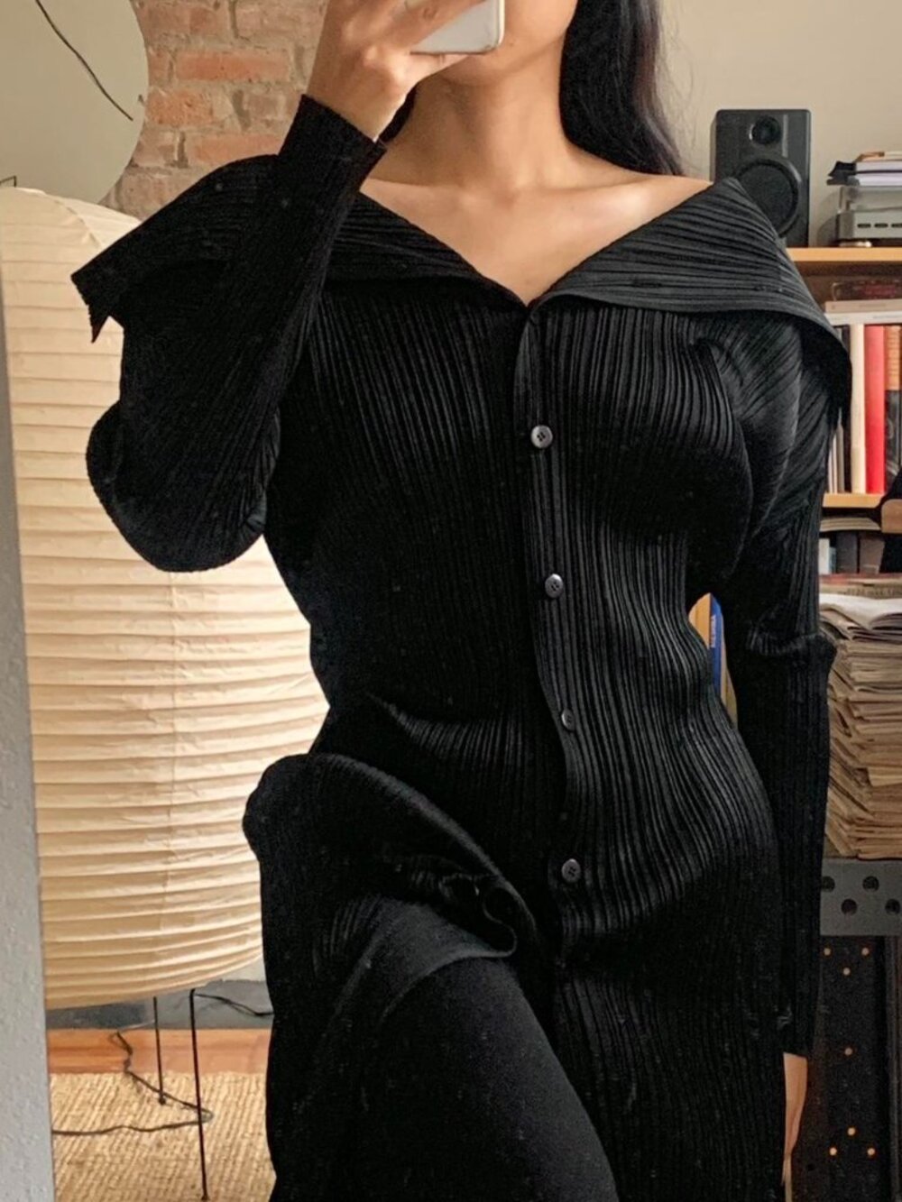 Issey Miyake Pleats Please Fold Collar Midi Jacket Black JP3 - Picture 3 of 8